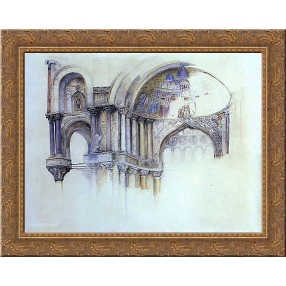North West Porch St Marks 24x20 Gold Ornate Wood Framed Canvas Art by John Ruskin