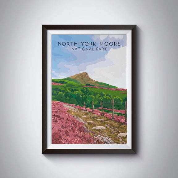 North York Moors National Park Print Travel Roseberry Topping Yorkshire Uk England Vintage York Cleveland Way Art