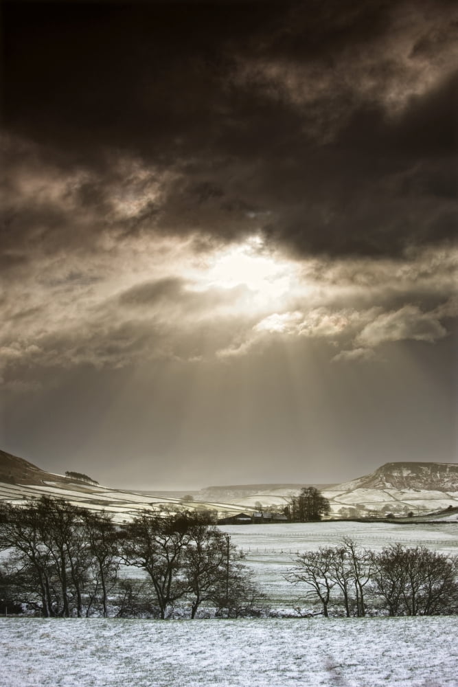 North Yorkshire England Sun Shining Over Sepia-Toned Winter Landscape Canvas Art - John Short Design Pics (24 x 36)