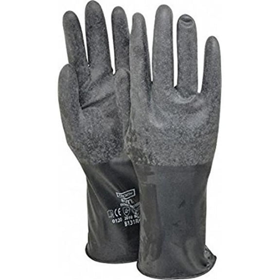 North by Size 10 Black 11'' 13 mil Unsupported Butyl Resistant Gloves With Rough Grip-Saf Palm Finish And Rolled Beaded Cuff