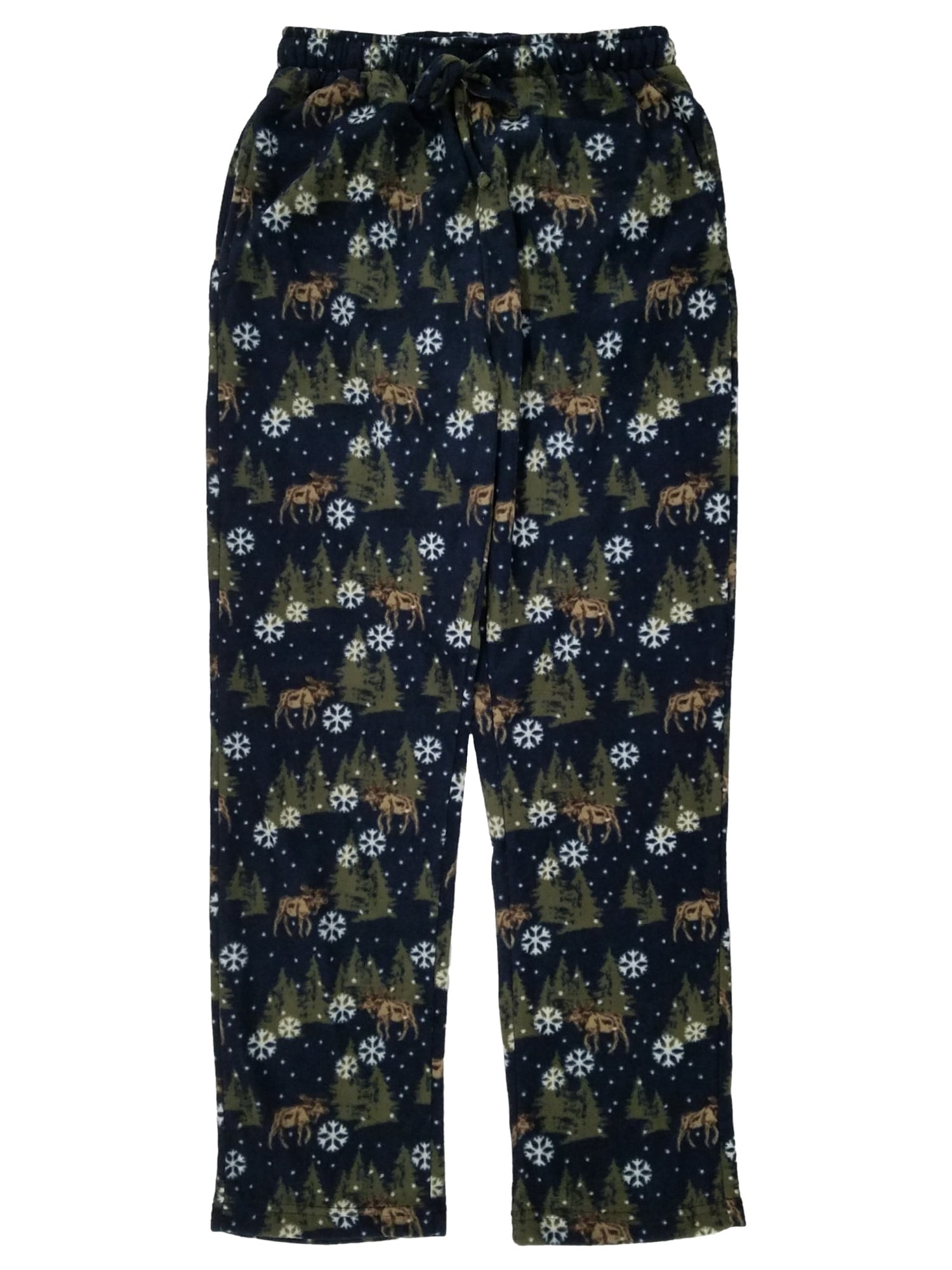 NorthCrest Mens Navy Blue Fleece Moose Snowflake Sleep Pants Pajama