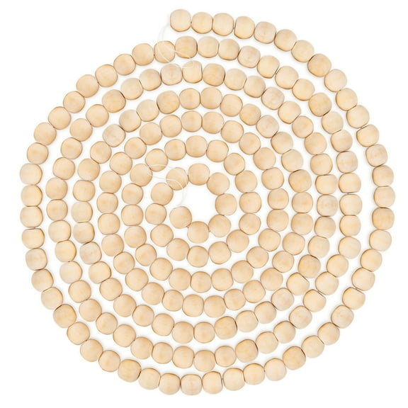NorthPoleXpress 9 Foot Natural Wood Bead Christmas Garland, Rustic Natural Country Farmhouse