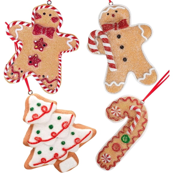NorthPoleXpress Gingerbread Christmas Ornaments - Man Boy Girl Tree Candy Cane Cookie - Rustic/Lodge Shatterproof Christmas Ornaments - Set of 4