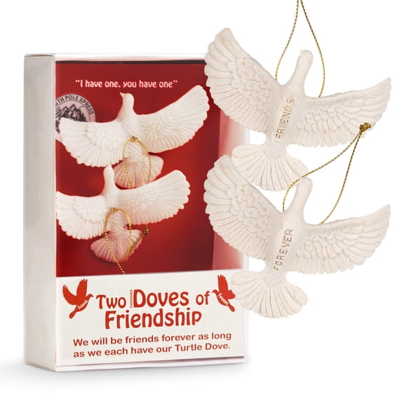 NorthPoleXpress Turtle Doves Friendship Christmas Ornaments - Set Of Two Doves ENGRAVED With Friends Forever - Two Turtle Dove Ornament From Home Alone 2 Lost in York