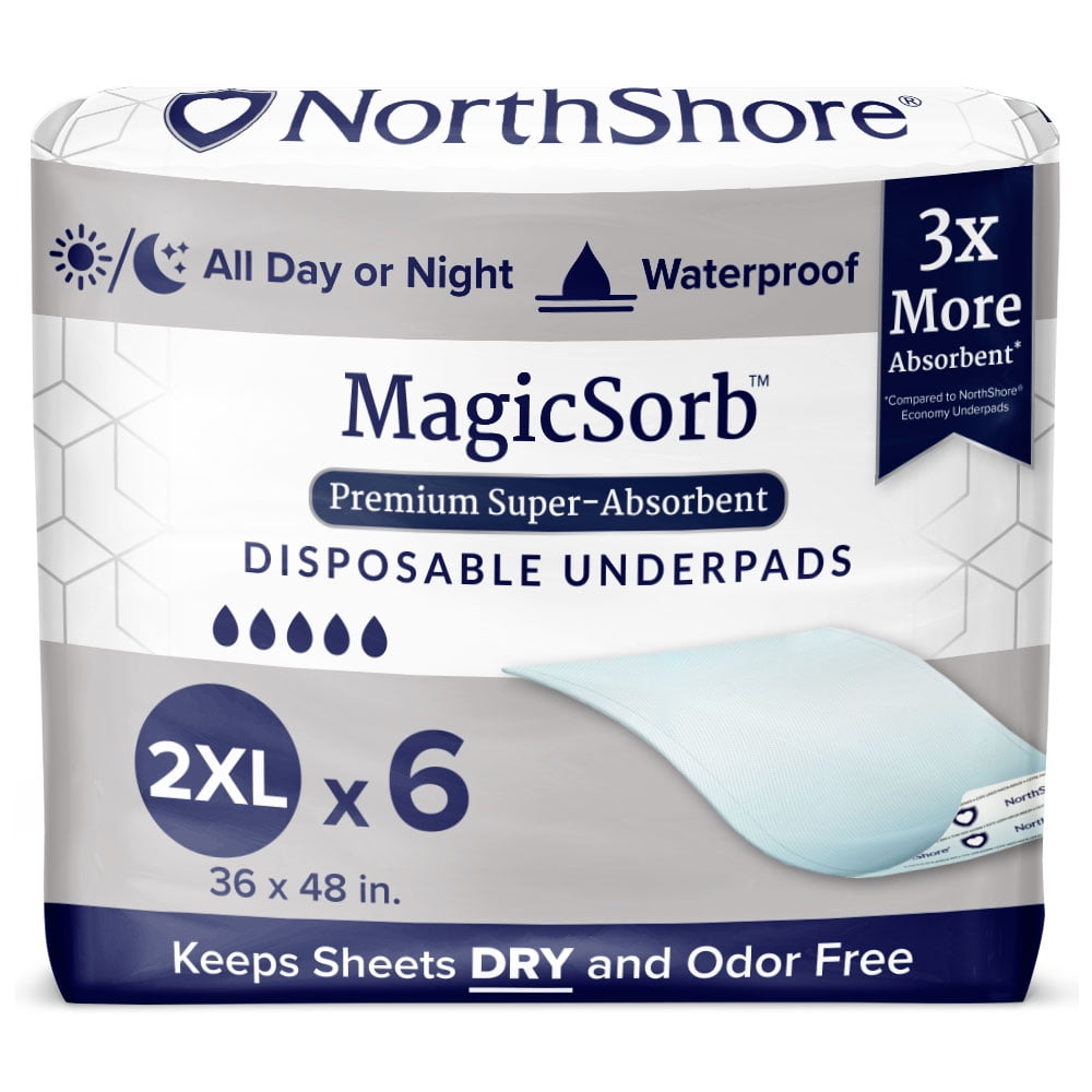 NorthShore MagicSorb SuperAbsorbent Disposable Underpads, 36 x 48