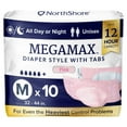 thumbnail image 1 of NorthShore MegaMax Adult Overnight Diapers, 12-Hour Tab-Style, Medium, 10 Count Bag, Pink, 32-44 inches, Unisex Incontinence Underwear, 1 of 8