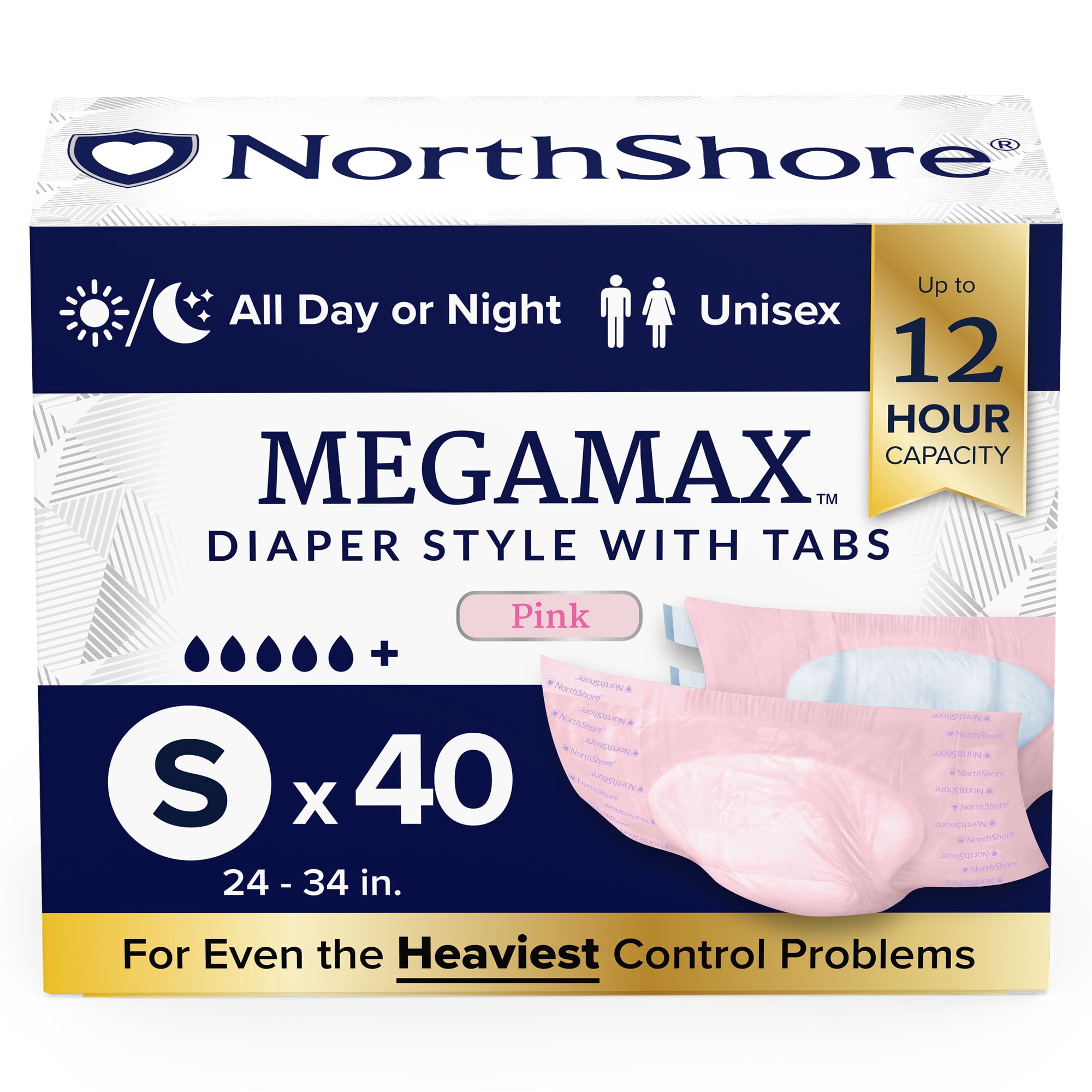 NorthShore MegaMax Adult Overnight Diapers, 12-Hour Tab-Style, Small ...