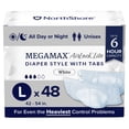 thumbnail image 1 of NorthShore MegaMax AirLock Lite Breathable 6-Hour Tab-Style Adult Diapers, Large, 48 Count Case, White, 42-54 inches, Unisex Incontinence Underwear, 1 of 8