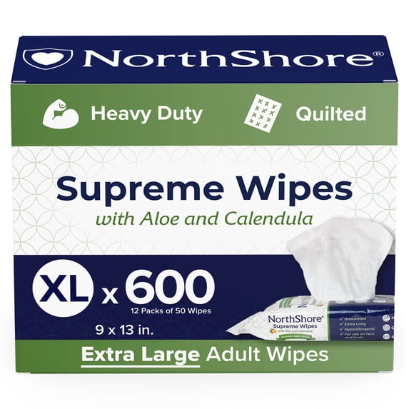 NorthShore Supreme Quilted Wipes, X-Large, Case of 12/50s (600 ct)
