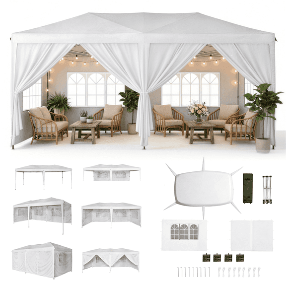 NorthSky 10x20 FT Pop Up Canopy Tent (Black) - Heavy Duty Waterproof Party Tent with 6 Sidewalls & Mosquito Nets, Adjustable Height for Wedding, BBQ, Camping(White)
