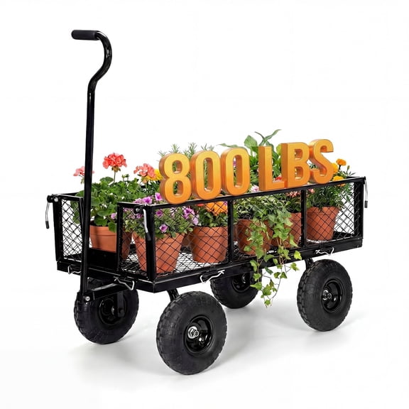 Northsky Heavy Duty Garden Cart - 800lbs Load Capacity with 180° Rotating Handle, 10" All-Terrain Tires, Removable Sides for Easy Hauling, Garden Wagon for Yard Work, Outdoor Utility Cart (Black)