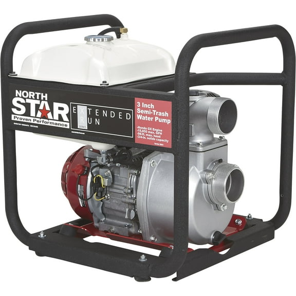 NorthStar Extended Run Semi-Trash Pump, 3in. Ports, 15,850 GPH, 3/4in. Solids Capacity, 200cc Honda GX200 Engine