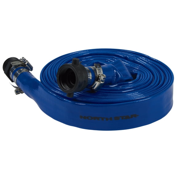 NorthStar Water Pump Discharge Hose, 1in. x 25ft. Max. PSI 80, PVC, Lay Flat, Industrial-Grade Polypropylene Couplings