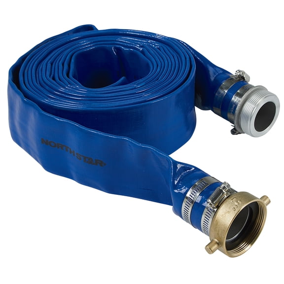 NorthStar Water Pump Discharge Hose, 2in. x 25ft., Max. PSI 80, PVC, Lay Flat, Industrial-Grade Aluminum Couplings
