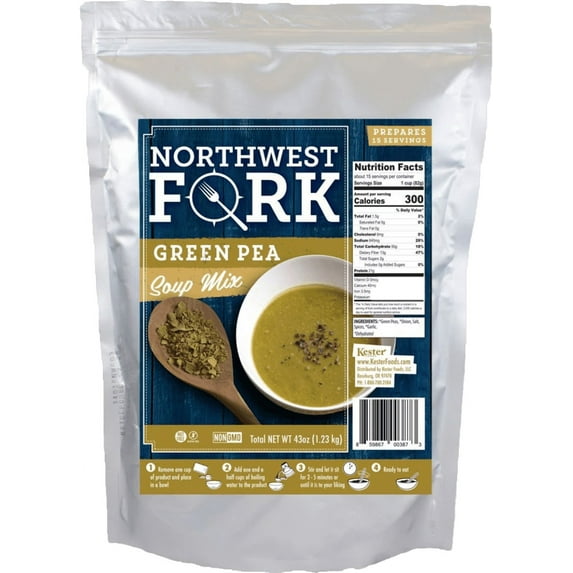 NorthWest Fork Green Pea Soup (Gluten-Free, Non-GMO, Kosher, Vegan) 15 Serving Bag - 10+ Year Shelf Life