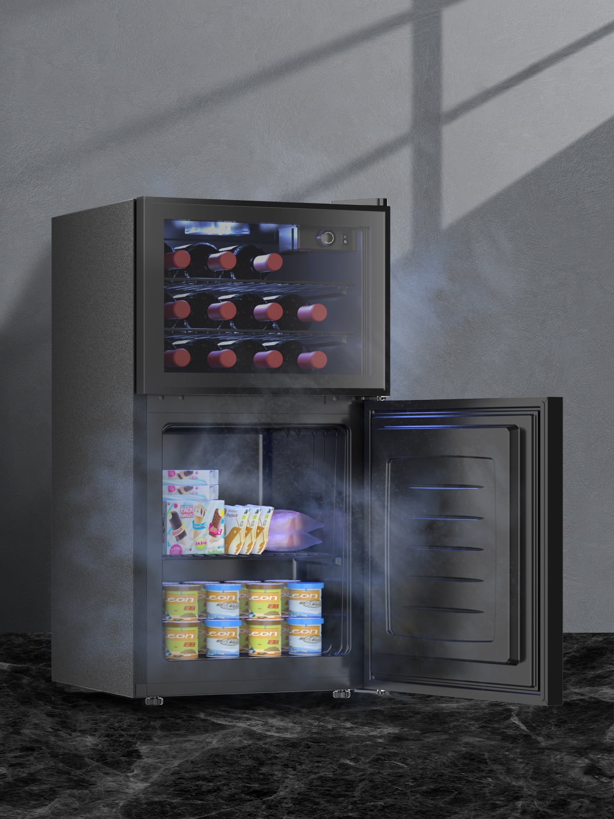 Northair Black Dual Zone Wine Cooler and Freezer with Glass Door