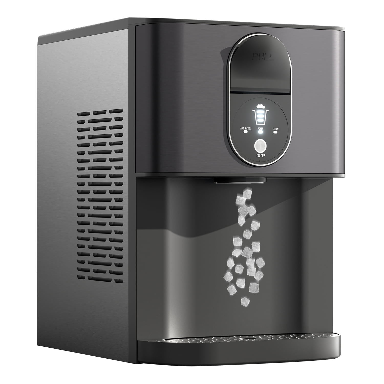 NewAir 44-lb Tip-out Door Countertop or Portable Nugget Ice Maker (Black  Stainless Steel) in the Ice Makers department at