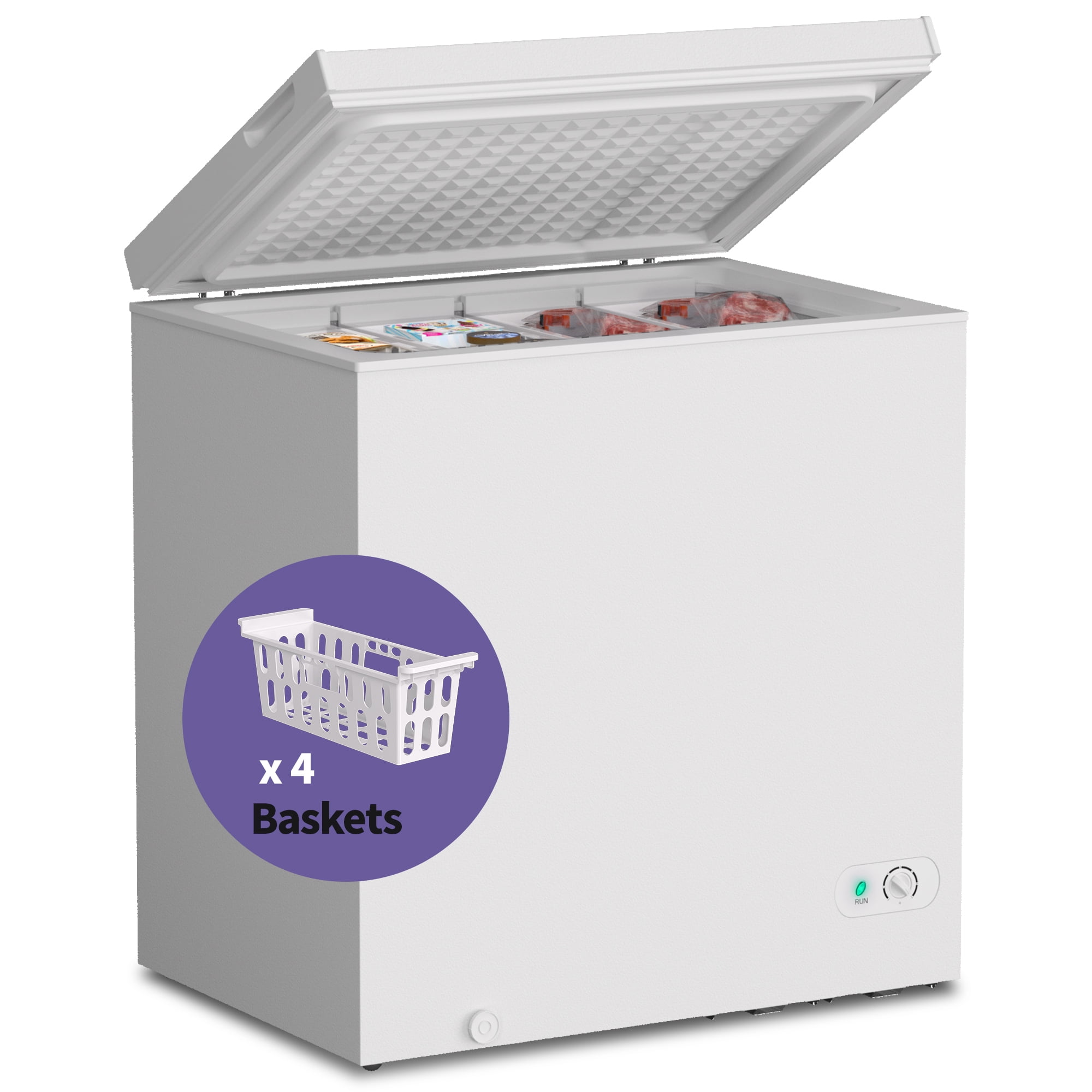 WANAI Chest Freezer, 3.5 Cubic Deep Freezer with Top Open Door and  Removable Storage Basket, 7 Gears Temperature Control 