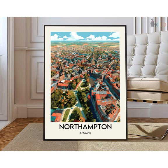 Northampton England Heritage Poster, Unframed Paper Poster 8x10in
