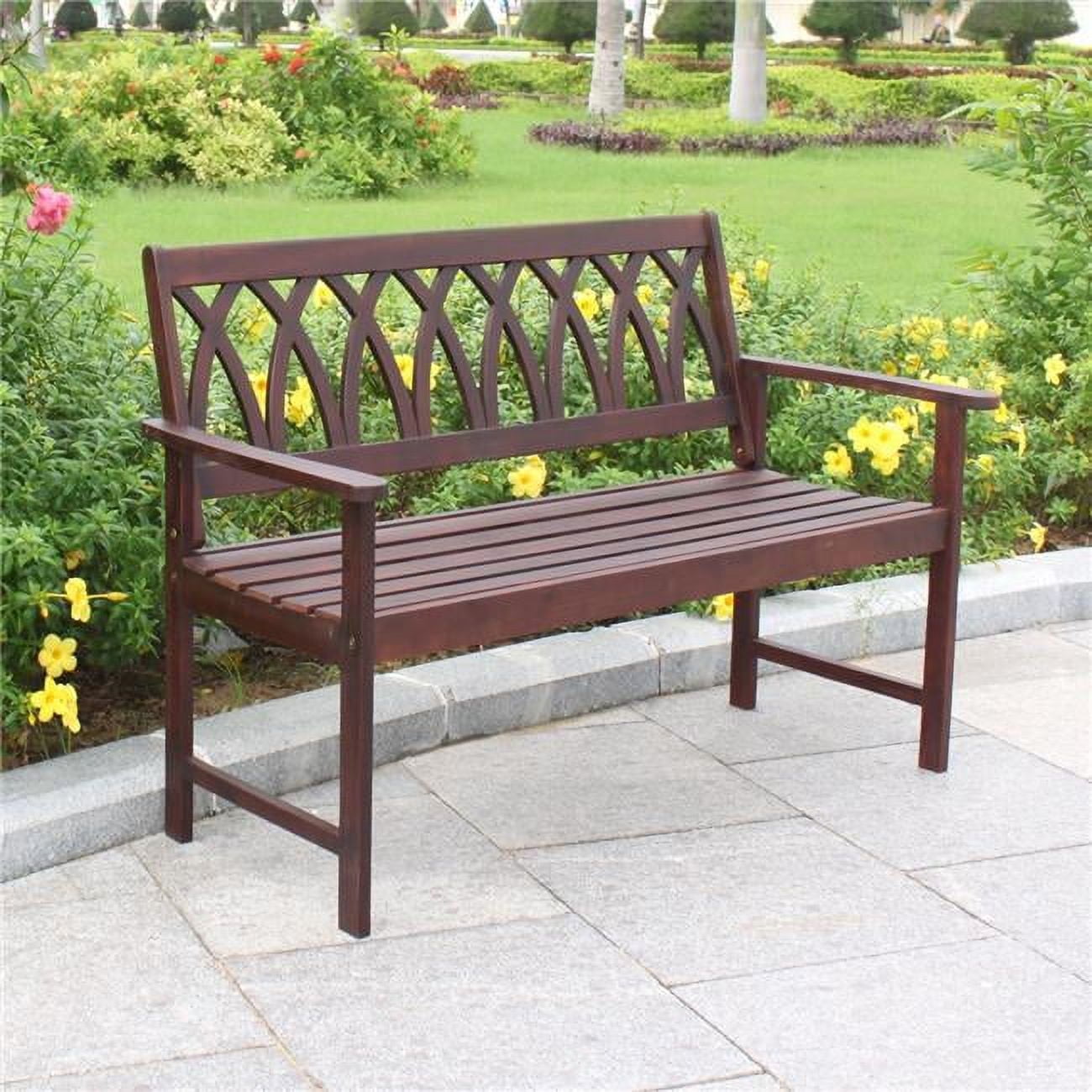 Rich Brown Acacia Wood Criss Cross Garden Bench
