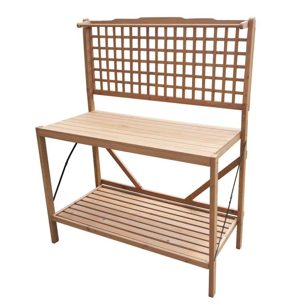 Natural Canadian Hemlock Foldable Potting Bench with Storage