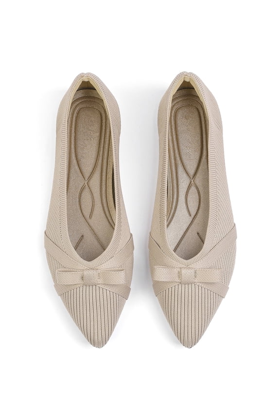 Womens Flats Pointed Toe Dressy Ballet Flat Shoes with Bow Knit Comfortable Business Office Work
