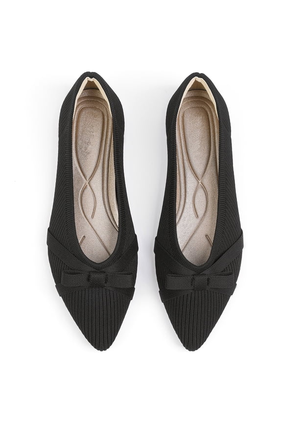 Ballet Flats Shoes for Women - Comfortable Casual Dressy Classic Softable Pointed Toe Bow Knit Work Office Shoe