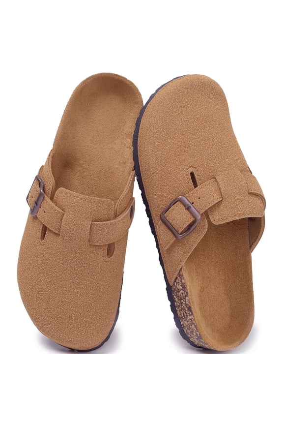 Clogs for Women Soft Cork Footbed Suede Leather Mules Comfort Potato Shoes with Arch Support