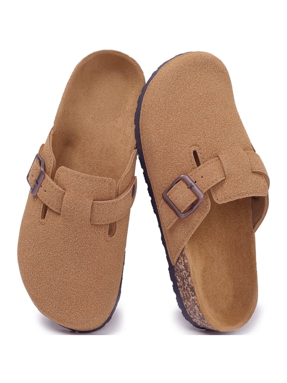 Clogs for Women Soft Cork Footbed Suede Leather Mules Comfort Potato Shoes with Arch Support