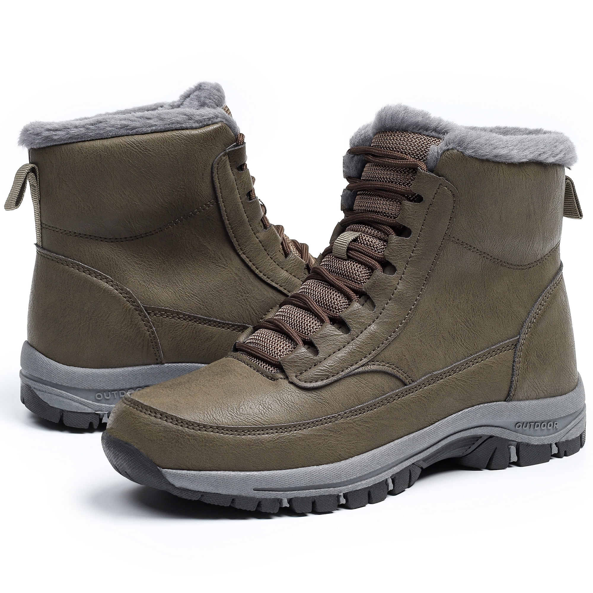 Mens Snow Boots Water Resistant Hiking Boots Non-slip Winter Warm Fur Lined Comfort Outdoor Camping Shoes