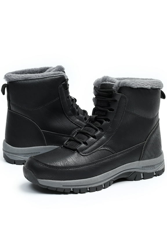 Mens Snow Boots Water Resistant Hiking Boots Non-slip Winter Warm Fur Lined Comfort Outdoor Camping Shoes