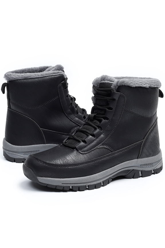 Mens Snow Boots Water Resistant Hiking Boots Non-slip Winter Warm Faux Fur Lined Comfort Outdoor Camping Shoes