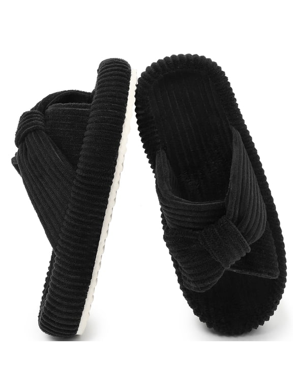 Slippers for Women Memory Foam House Bedroom Corduroy Bow Crossbands Slipper Shoes Comfy Trendy Gift Slippers