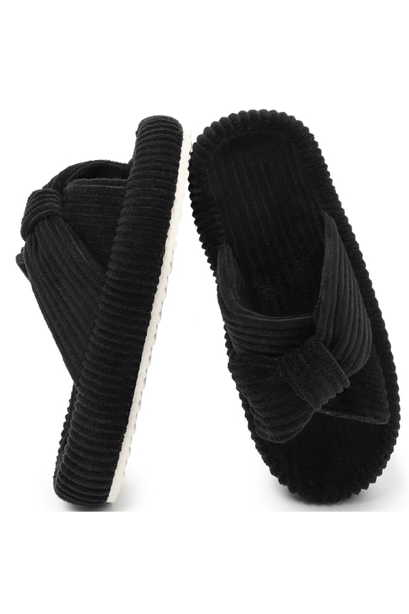 Slippers for Women Memory Foam House Bedroom Corduroy Bow Crossbands Slipper Shoes Comfy Trendy Gift Slippers