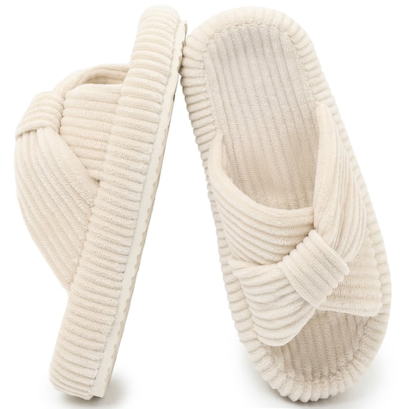Northblanc Slippers for Women Memory Foam House Bedroom Corduroy Bow Crossbands Slipper Shoes Comfy Trendy Gift Slippers