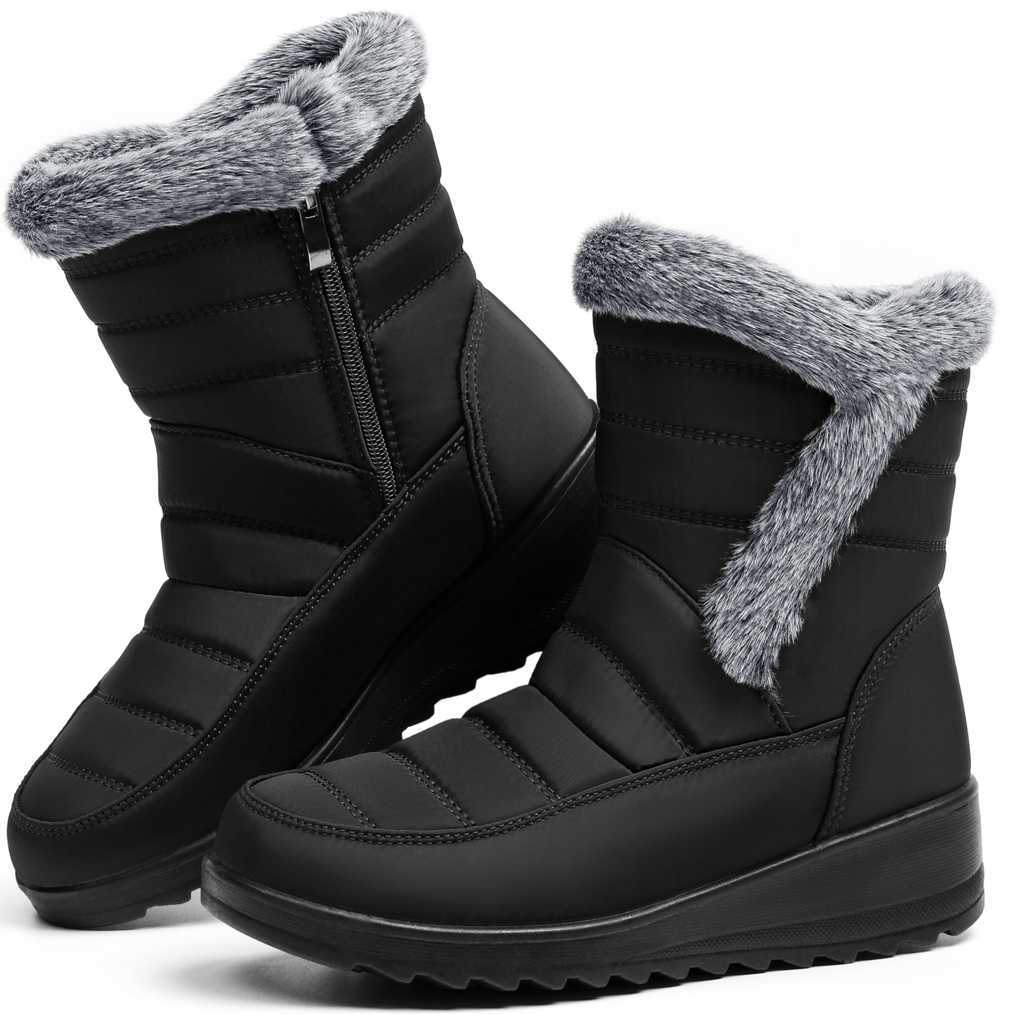 Northblanc Snow Boots for Women Winter Warm Fur Lined Mid Calf Boots -  Outdoor Womens Booties With Zipper - Walmart.com