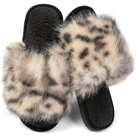 Northblanc Women's Furry Slides Faux Fur Slides Fuzzy Slippers Fluffy Open Toe Outdoor Indoor