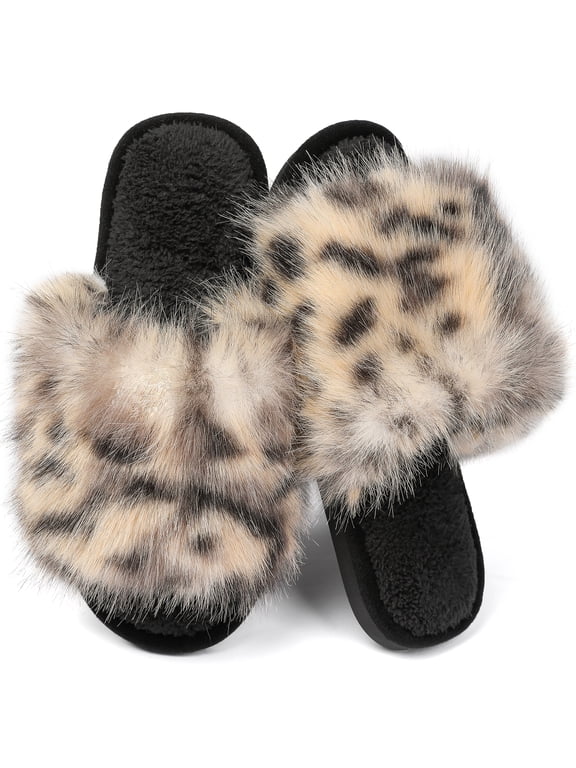 Fuzzy Open Toe Slippers for Women Indoor Comfy Memory Foam Non-slip House Shoes
