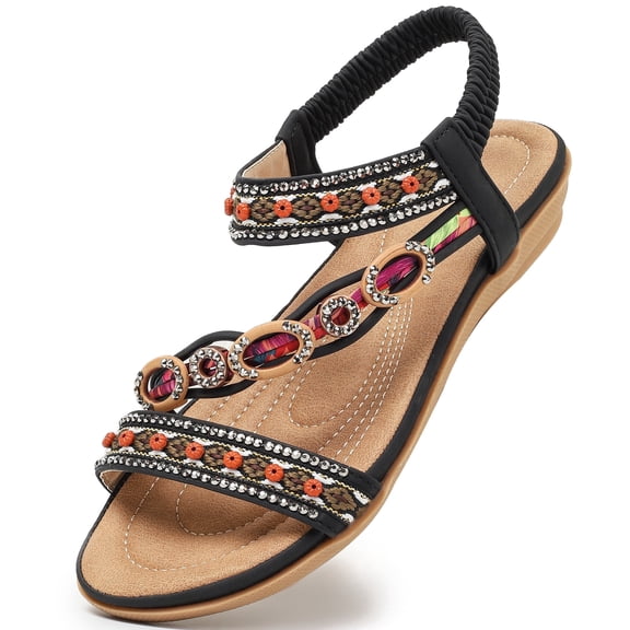 Northblanc Women's Shoes Stability Flat Sandals, Flat Heel, Open Toe Black, 8
