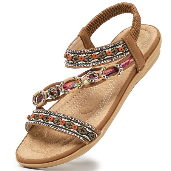 Northblanc Womens Flats Sandals Bohemian Beaded Comfort Dressy Summer Walking Shoes for Beach Travel Casual Wear