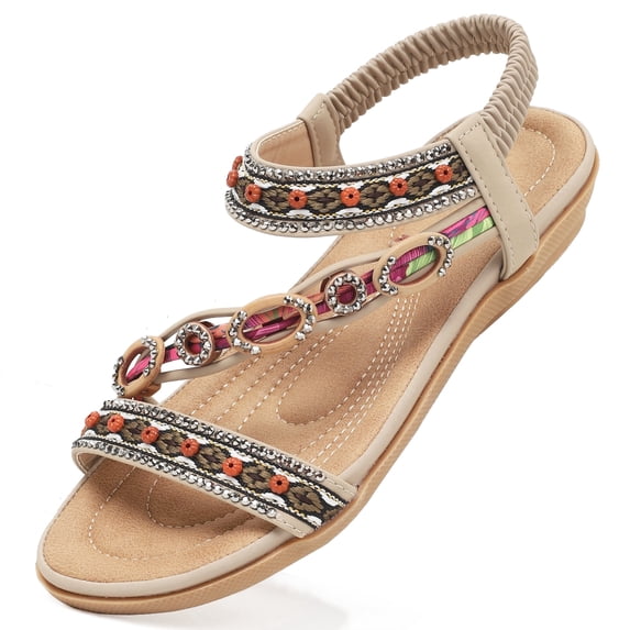 Northblanc Women's Shoes Stability Flat Sandals, Medium, Flat Heel, Open Toe, Beige, 6