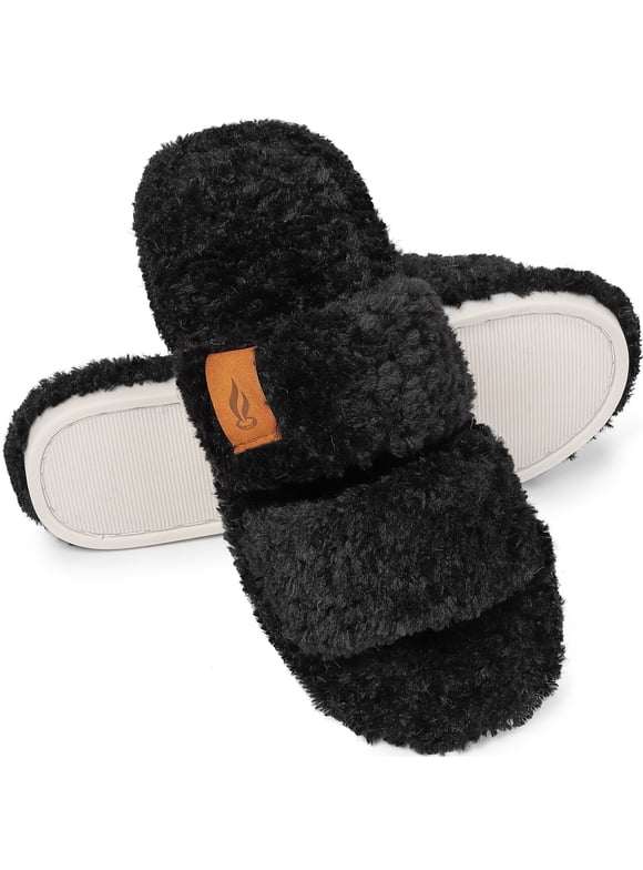 Womens Fuzzy Open-toe Slippers Soft Comfy Memory Foam Indoor House Shoes