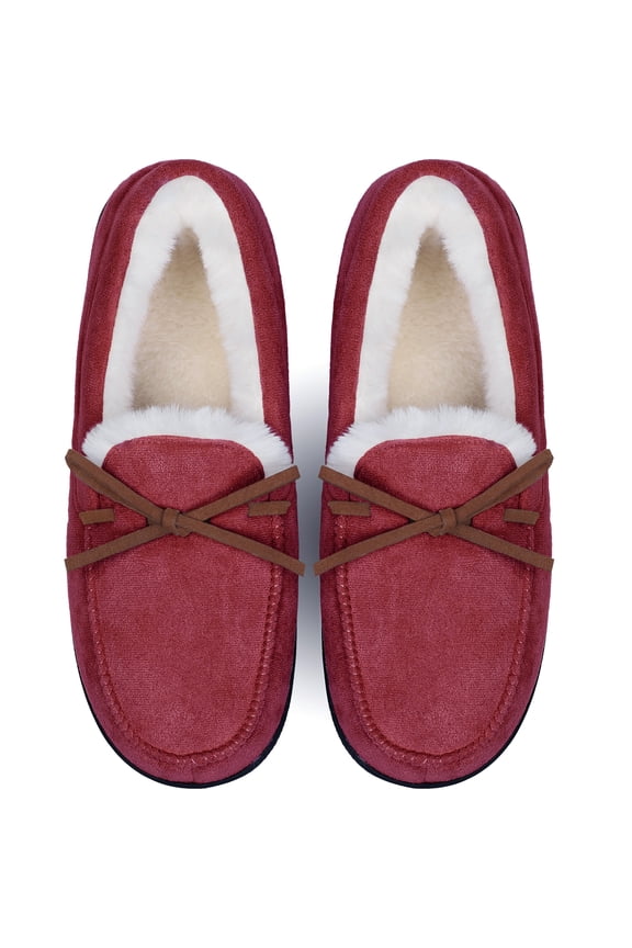 Womens Moccasin Slippers Micro Suede Cozy Warm Faux Fur Lined Indoor Outdoor House Shoes