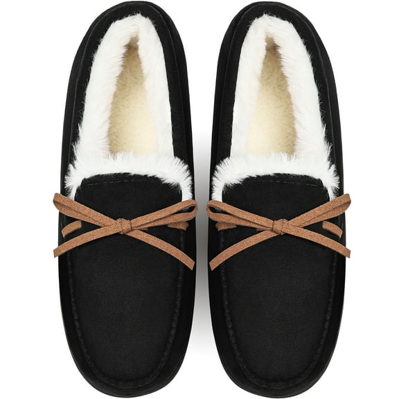 Northblanc Womens Moccasin Slippers Micro Suede Cozy Warm Faux Fur Lined Indoor Outdoor House Shoes