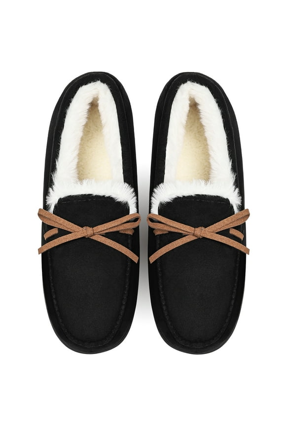 Womens Moccasin Slippers Micro Suede Cozy Warm Faux Fur Lined Indoor Outdoor House Shoes