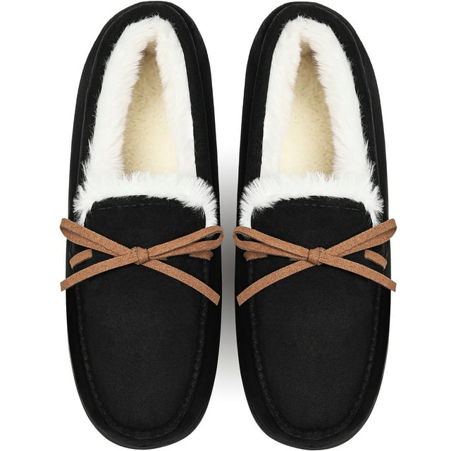 Northblanc Womens Moccasin Slippers Micro Suede Cozy Warm Faux Fur Lined Indoor Outdoor House Shoes