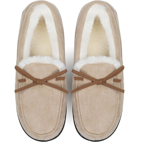 Northblanc Womens Moccasin Slippers Micro Suede Cozy Warm Faux Fur Lined Indoor Outdoor House Shoes