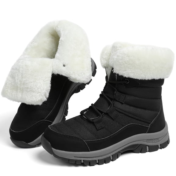 Northblanc Womens Winter Snow Boots Warm Faux Fur Lined Mid Calf Booties Waterproof Anti Slip Comfort Booties for Outdoor Hiking Walking