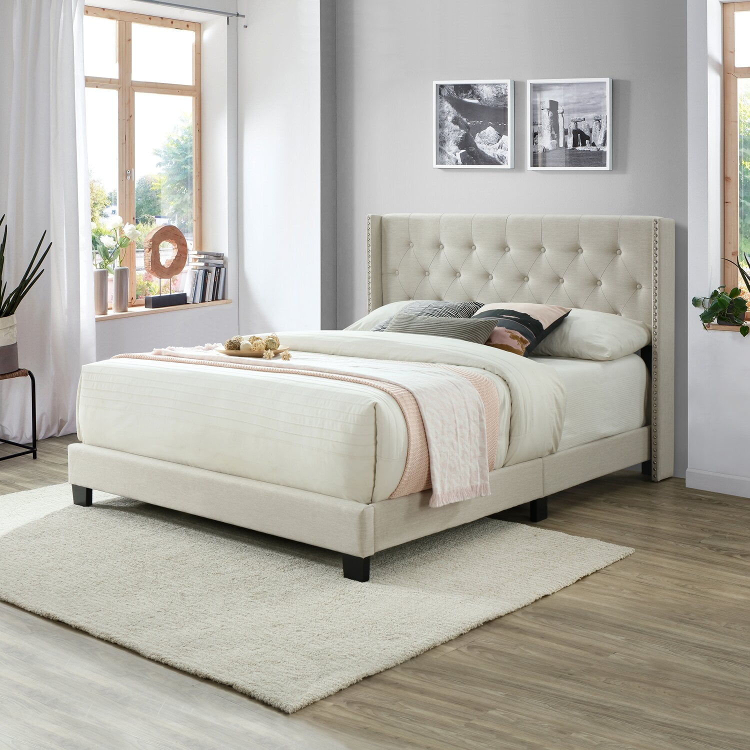 Northbridge Queen Tufted Upholstered Low Profile Standard Bed Box Spring Required Yes Underbed Clearance 3.54