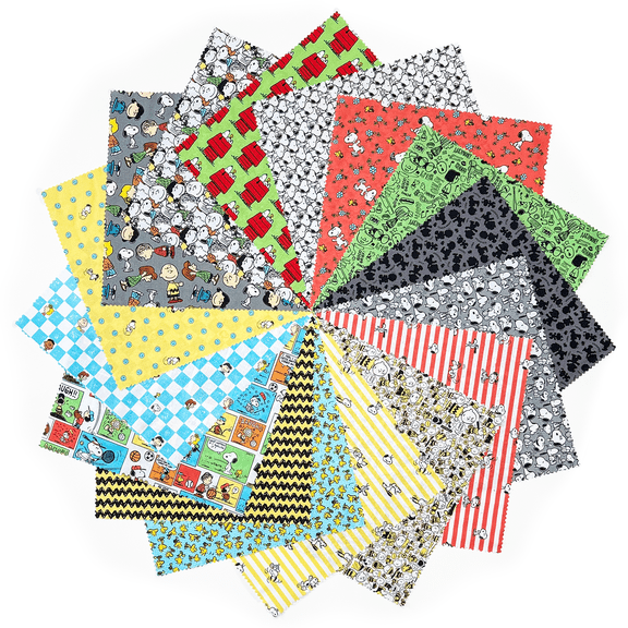 Peanuts® Cotton Fabric 10" Tiles Pack, Precut Character Print Fabric Squares for Quilting, Sewing & DIY Craft Projects